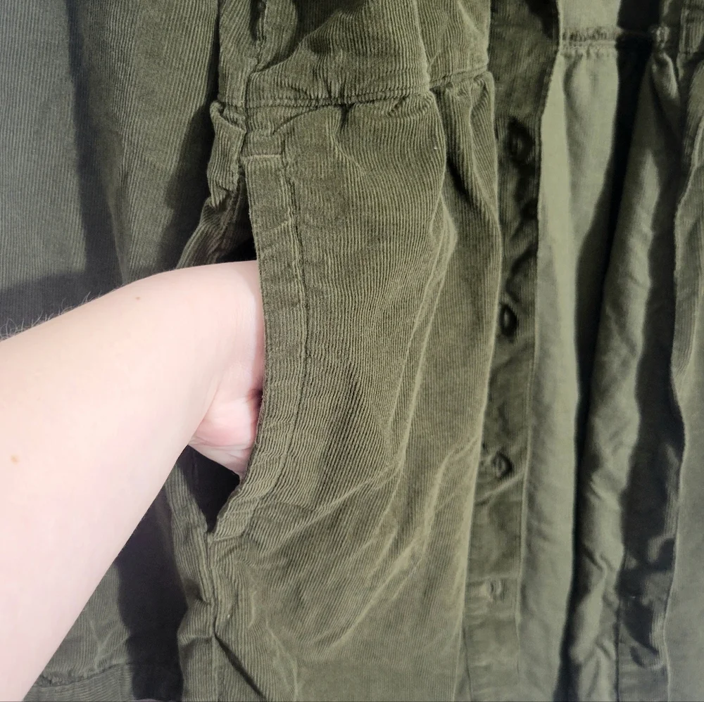 Columbia 100% cotton girls green corduroy long sleeve button up shirt dress L